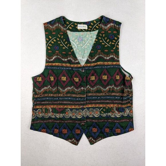 Boundary Waters Women's Vintage 80s 90s Green Southwest Geometric Print Vest LG - Picture 2 of 9